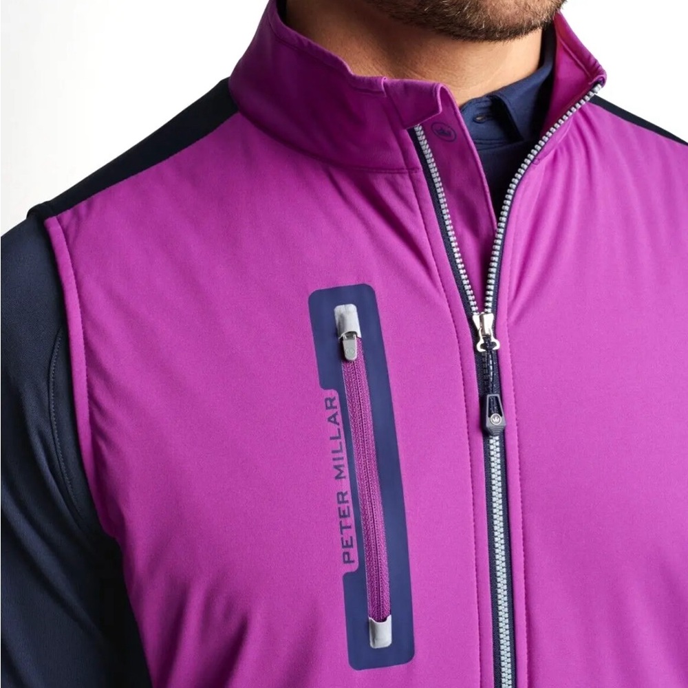 Peter Millar NWT Zippered Vest Mens XL Pink & Blue $178 Hyperlight Fuse